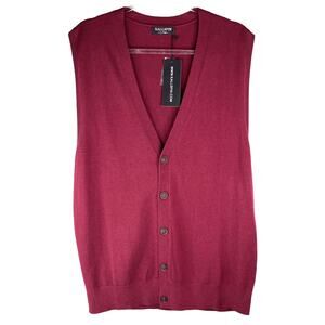 Kallspin Mens Sweater Vest Cardigan L Tall Burgundy Cashmere Wool New